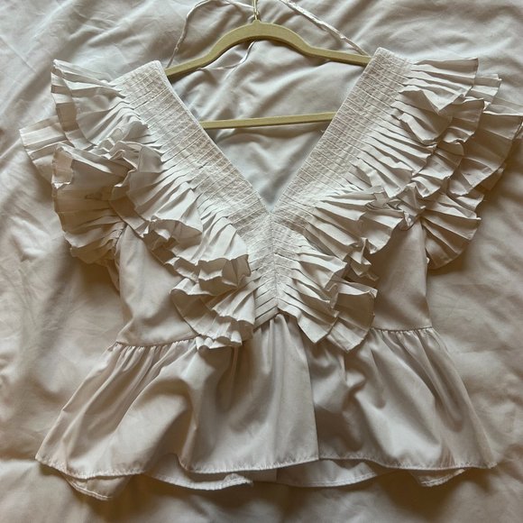ZARA WHITE RUFFLE BLOUSE XS - Picture 4 of 6